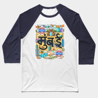 Mumbai City Hindi Color Doodle Baseball T-Shirt